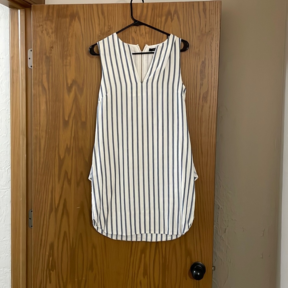 BCBG white and navy blue dress.